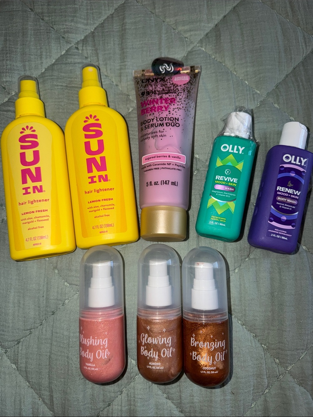 Skin and Hair Bundle- Sun In, Body Shimmer Oils, Body Wash, & Serum Lotion